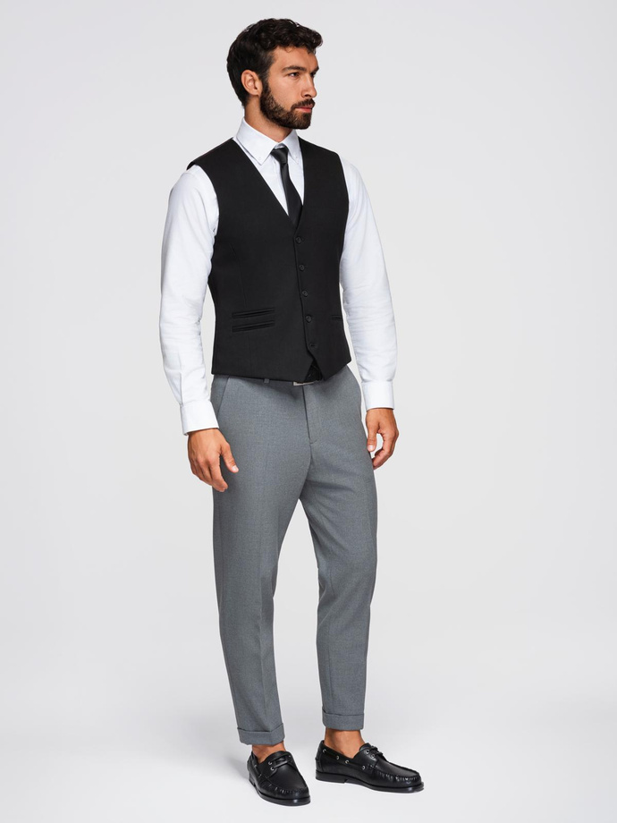 Men's suit vest with classic detailing and lining - black V4 OM-BLZV-0142