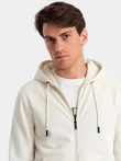 Men's unbuttoned cotton BASIC sweatshirt - cream V5 OM-SSBZ-0160