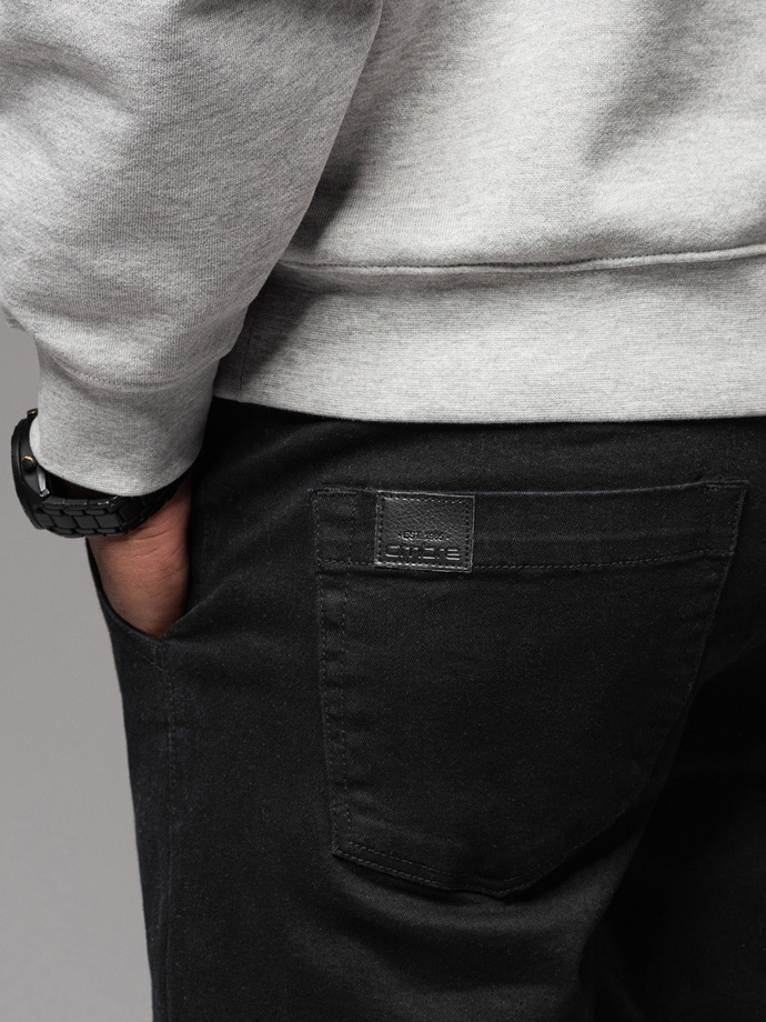 Men's denim joggers with piping - black V2 OM-PADJ-0156