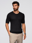 Men's knitted T-shirt with buttons at neckline - black V2 OM-TSCT-0254