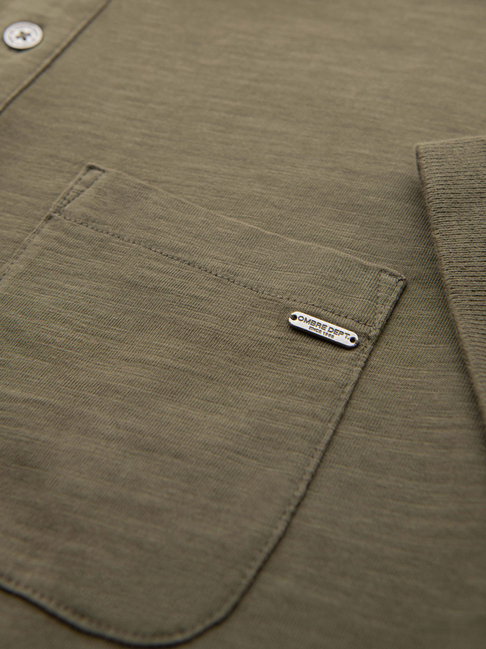 Men's polo t-shirt with decorative buttons - dark olive V5 S1744