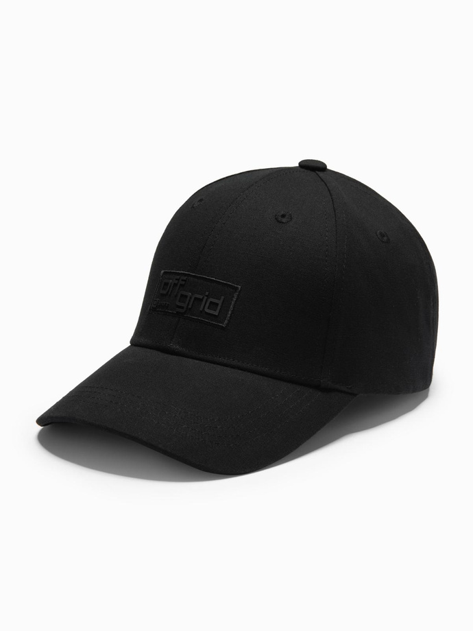 Men's baseball cap with visor and rectangular patch - black V1 OM-ACCS-0104