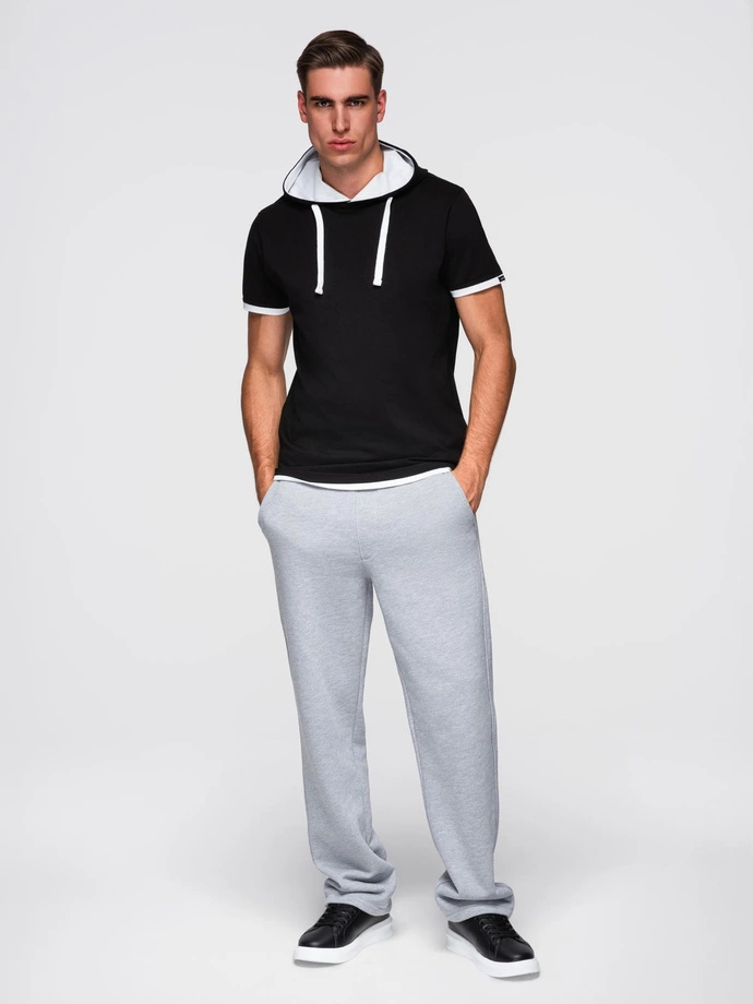 Men's cotton hooded t-shirt - black V9 OM-TSCT-0256