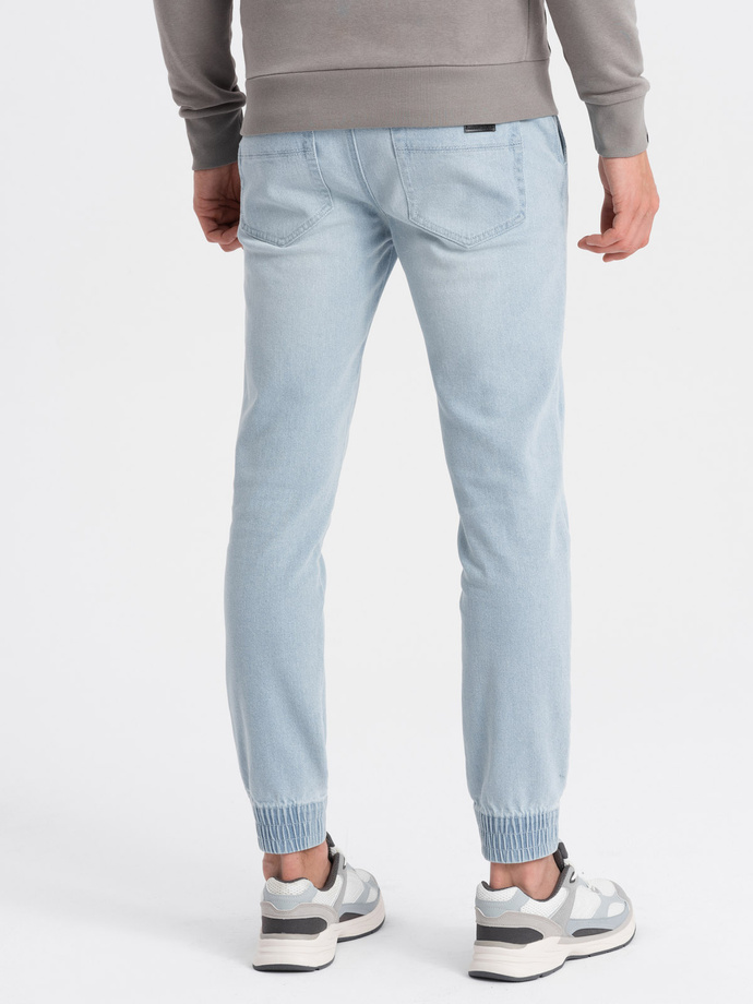 Pantaloni bărbătești JOGGER din denim cu frecare - albastru deschis V1 OM-PADJ-0150