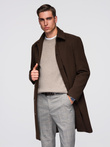 Single-breasted men's long coat with collar and bolster - brown V4 OM-COWC-0135 