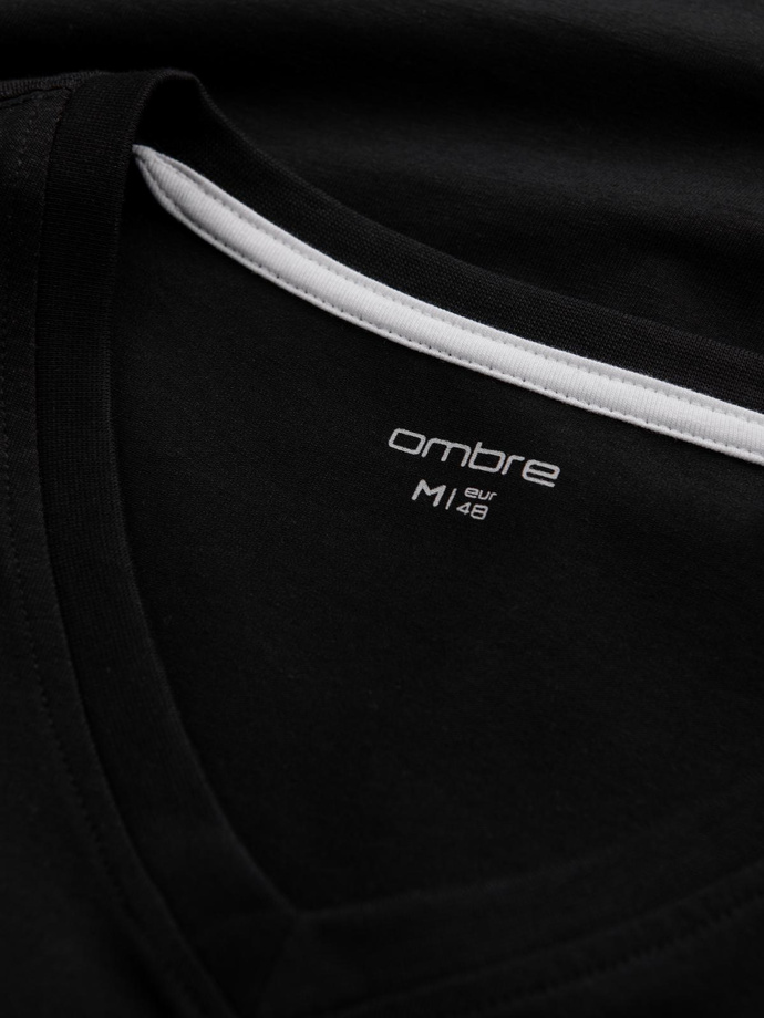 Set of men's SLIM FIT longsleeves with V neckline and logo 2-pack - 2x black V5 Z103