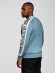 Men's sweatshirt with contrasting stripes and raglan sleeves - bleached turquoise V4 OM-SSNZ-0200