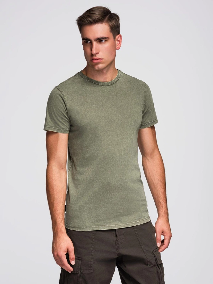Tricou pentru bărbați cu efect de spălare - olive V4 OM-TSWT-0116
