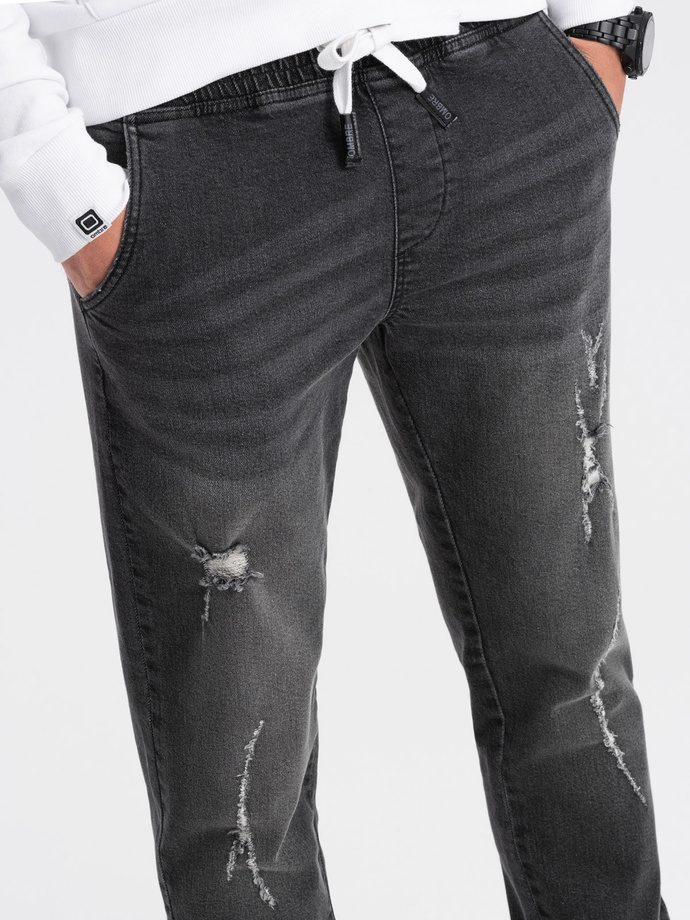 Pantaloni de bărbați JOGGER din denim cu frecare - negru V2 OM-PADJ-0150