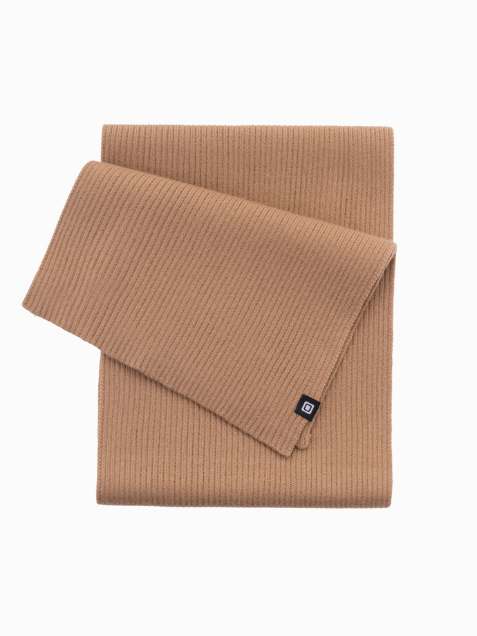 Men's monochromatic ribbed knit scarf - light brown V4 OM-ACSF-0119