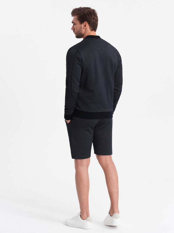 Set jachetă și pantaloni scurți bărbați din tricot jacard - albastru marin V1 Z73