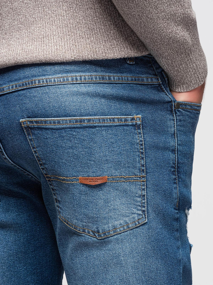 Pánské džínové kalhoty SLIM FIT s odřením - tmavě modré V2 OM-PADP-0255