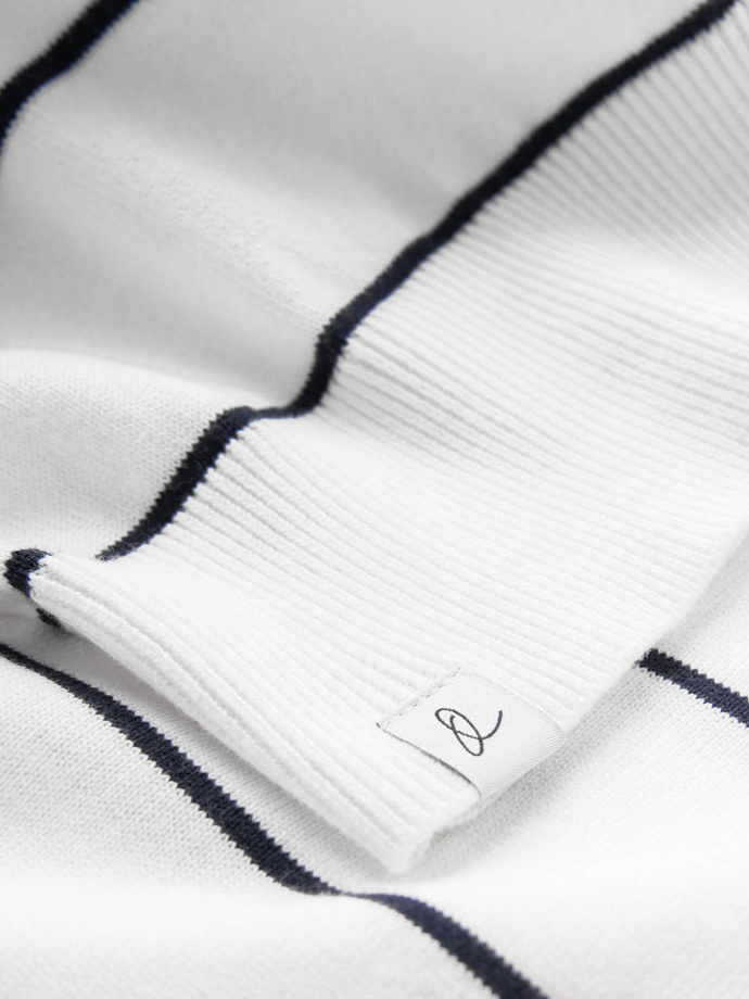 Vyriškas laisvalaikio džemperis su horizontaliais dryžiais - kreminis V2 OM-SWSW-0143