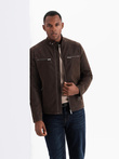 Men's retro biker jacket with stand-up collar - brown V1 OM-JAFL-0197