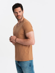 Men's BASIC classic cotton T-shirt with a v-neck - brown V9 OM-TSBS-0145