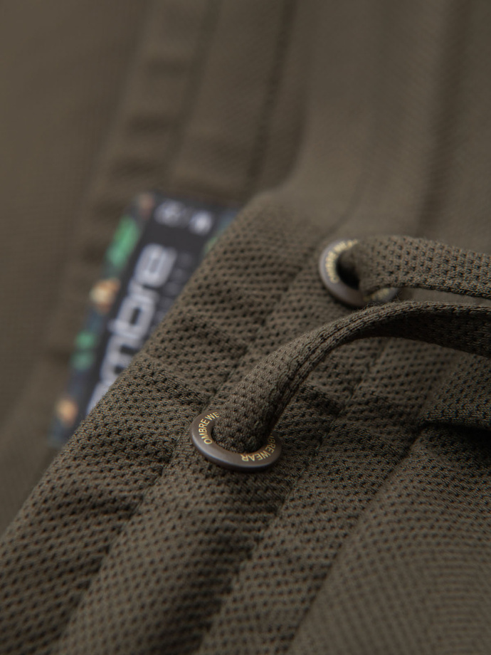 Men's knit shorts with rolled up legs - olive V5 OM-SRCS-0170