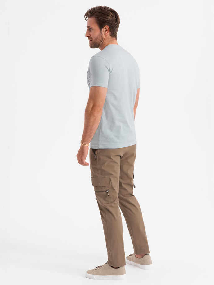 Tricou bărbătesc din bumbac cu buzunar - gri deschis V10 OM-TSPT-0154