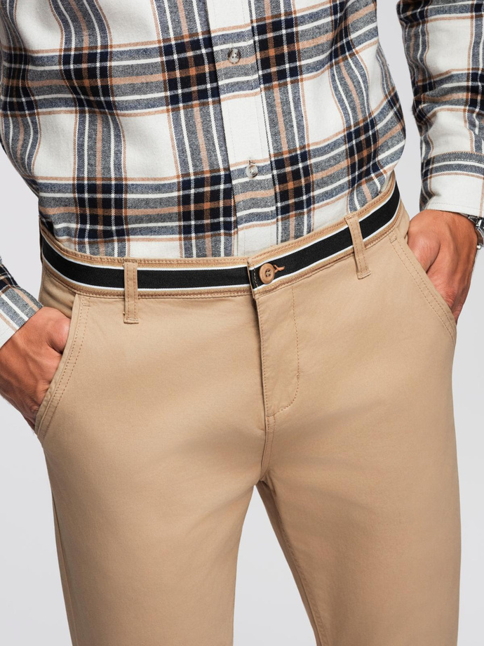Pantaloni chino pentru bărbați cu talie decorativă - nisip V5 OM-PACP-0118