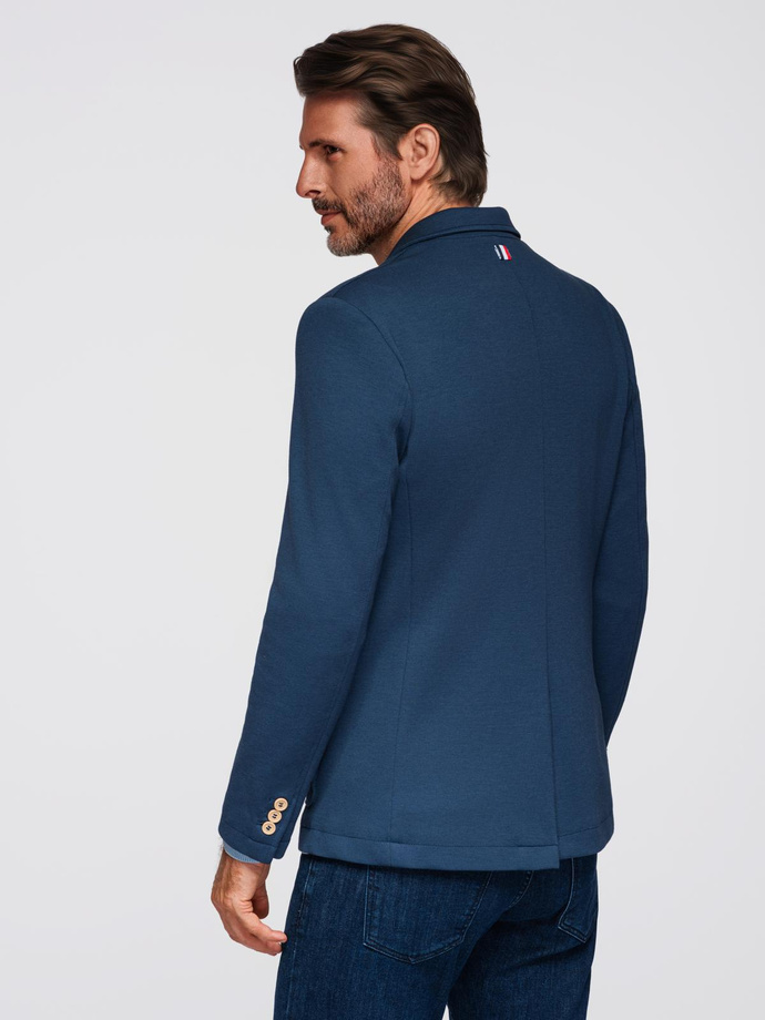 Men's SLIM knit jacket with subtle texture - dark blue V6 OM-BLZB-0101