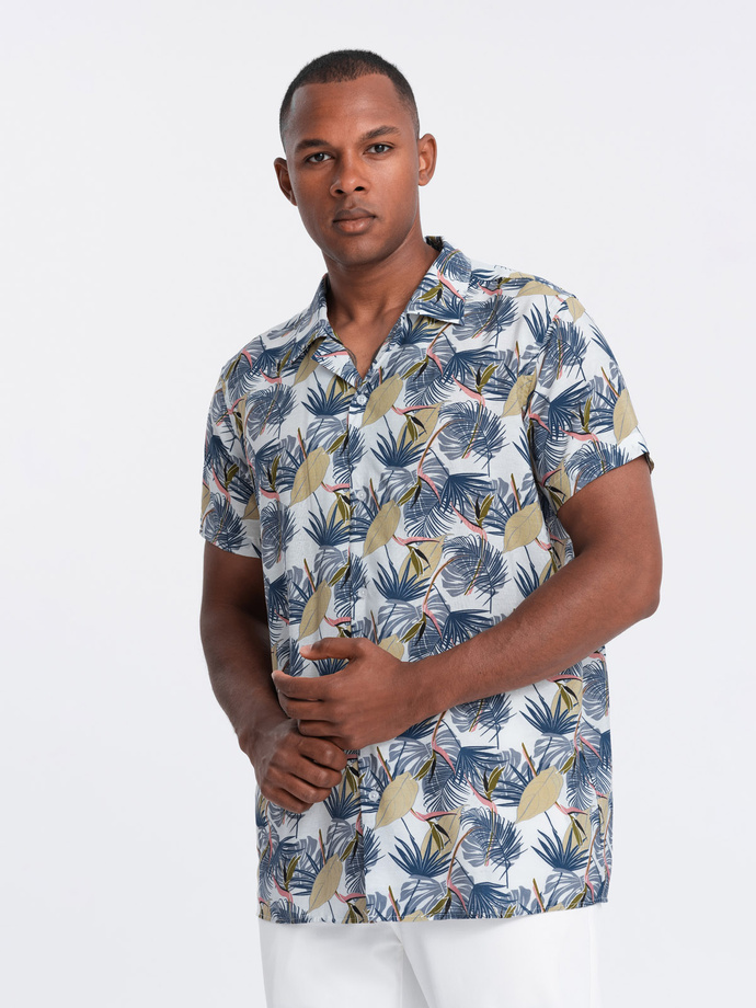 Viscose patterned men's short sleeve shirt - palm trees V7 OM-SHPS-0113