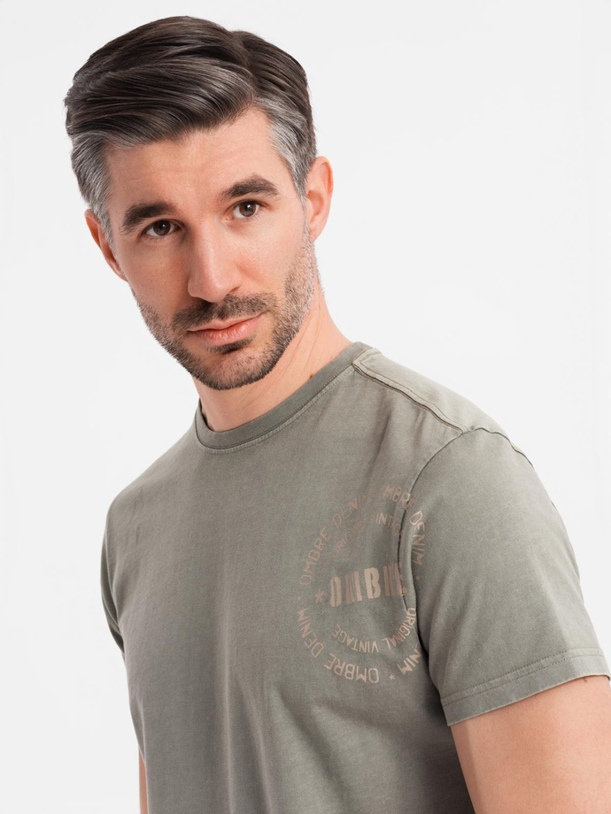 Tricou din bumbac imprimat cu decolteu rotund - negru V2 OM-TSFP-0225