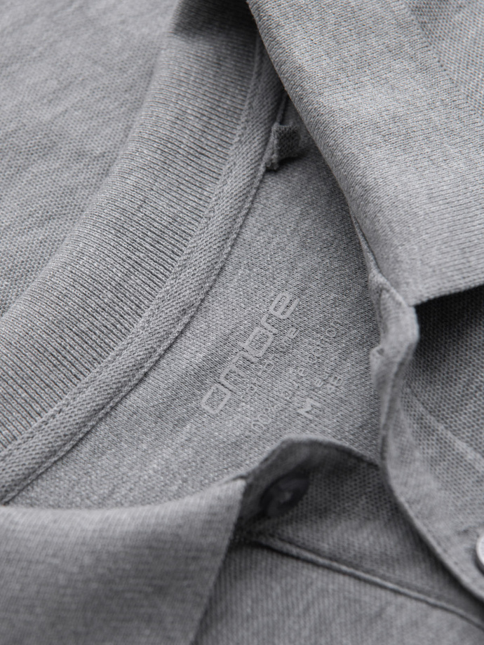 Men's longsleeve with polo collar BASIC - grey melange V4 OM-POBL-0114