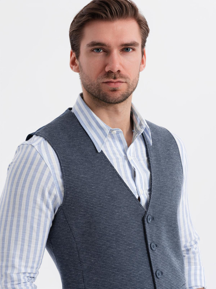 Pánský elegantní komplet vesta + šortky - tmavě modrý V1 Z112