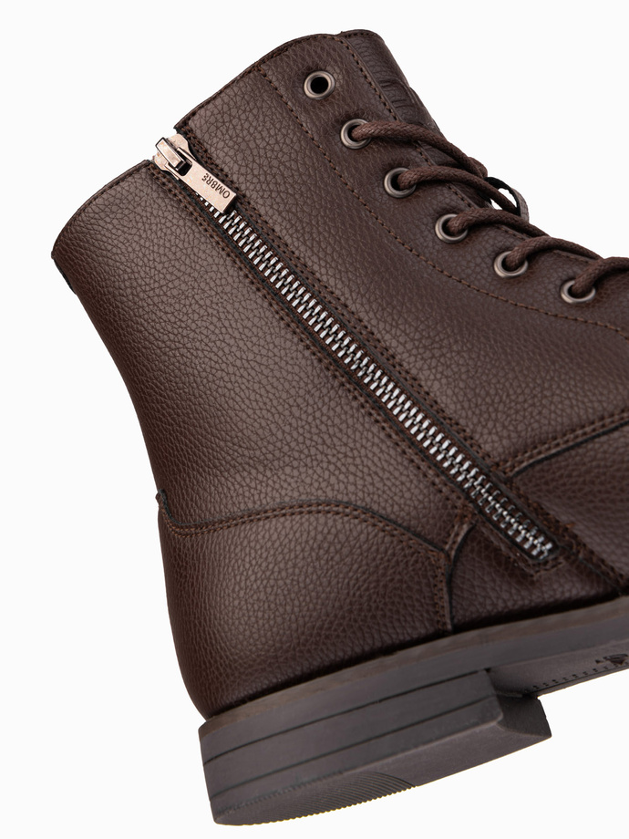 Men's eco leather shoes with insulated high upper - dark brown V2 OM-FOBO-0172 (BROWN)