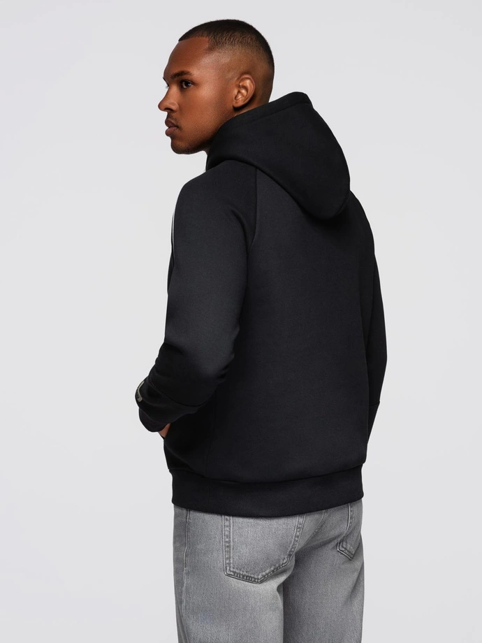 Men's sweatshirt with contrast stitching and hood - black V1 OM-SSNZ-0250