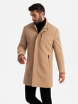 Structured fitted coat for men with high collar - light brown V4 OM-COWC-0117