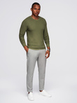 Pánsky štruktúrovaný sveter s okrúhlym výstrihom - olivový V1 OM-SWSW-0181