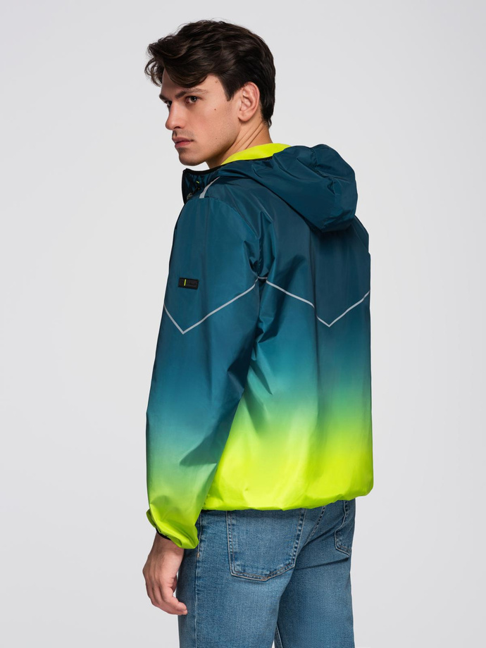 Jachetă sport ombre pentru bărbați cu reflectorizante și căptușeală din fleece - turcoaz și verde lime V1 C641