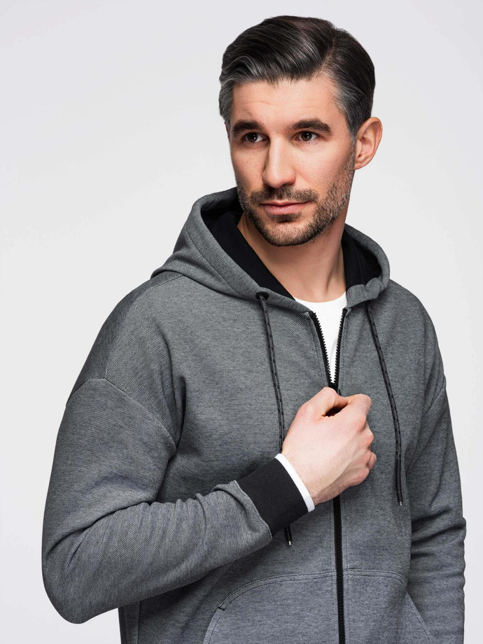 Men's softly structured hooded sweatshirt - black V1 OM-SSZP-0191