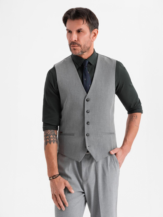 Elegant bărbați SLIM FIT herringbone waistcoat - gri V1 OM-BLZV-0143