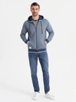 Men's soft-textured hooded sweatshirt - navy blue V2 OM-SSZP-0191