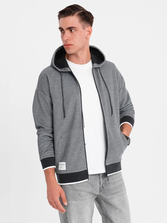 Men's softly structured hooded sweatshirt - black V1 OM-SSZP-0191