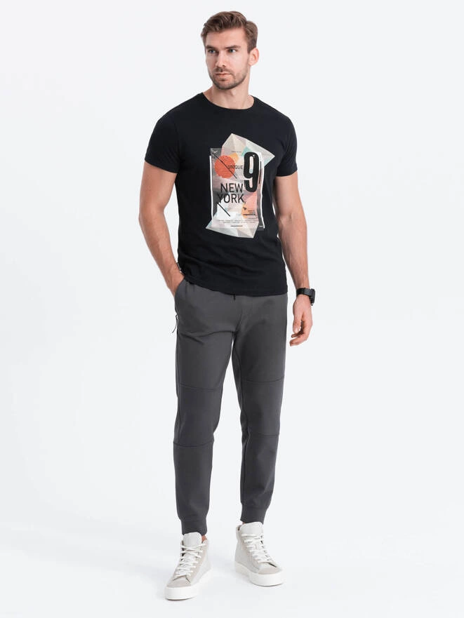 Men's printed cotton t-shirt - black V2 S1739