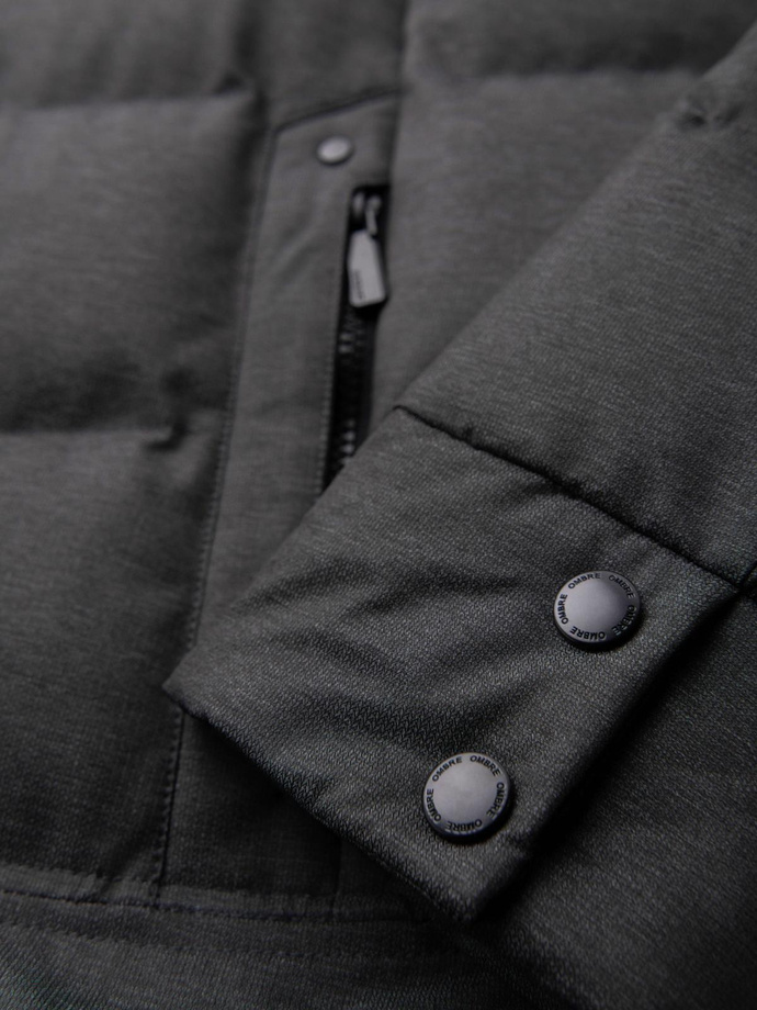 Pánska dlhá prešívaná bunda s kapucňou - sivá V2 OM-JALJ-0264