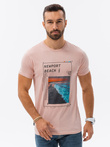 Tricou cu imprimeu pentru barbati V-15B- roz S1434