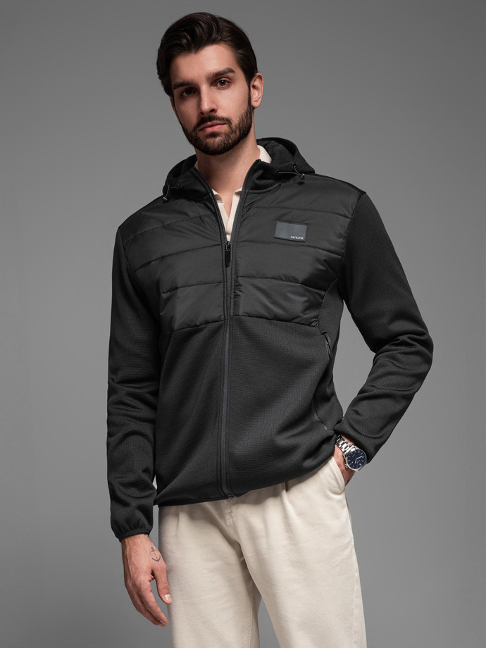 Jachetă sport ușoară colorată pentru bărbați cu fleece - maro și bleumarin V1 OM-JANP-0194