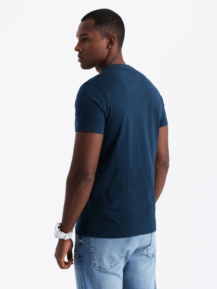 Men's cotton t-shirt with double printed logo - navy blue V3 OM-TSPT-0211