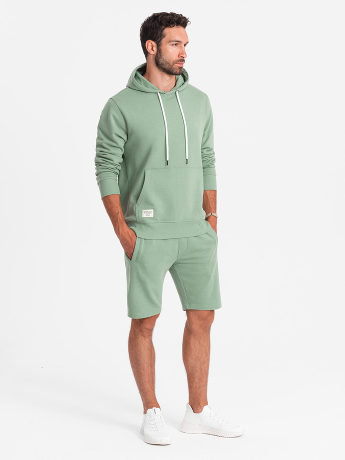 Men's sweatshirt set kangaroo sweatshirt + shorts - green V3 Z75