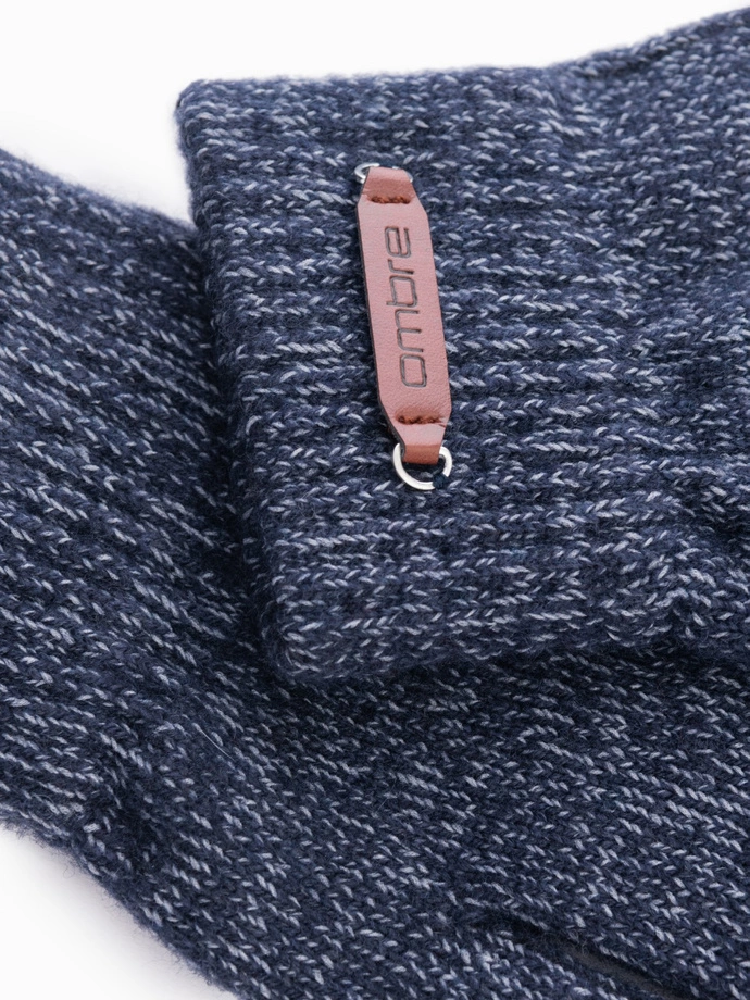 Men's knitted gloves with wool - navy blue melange V3 OM-ACGL-0110