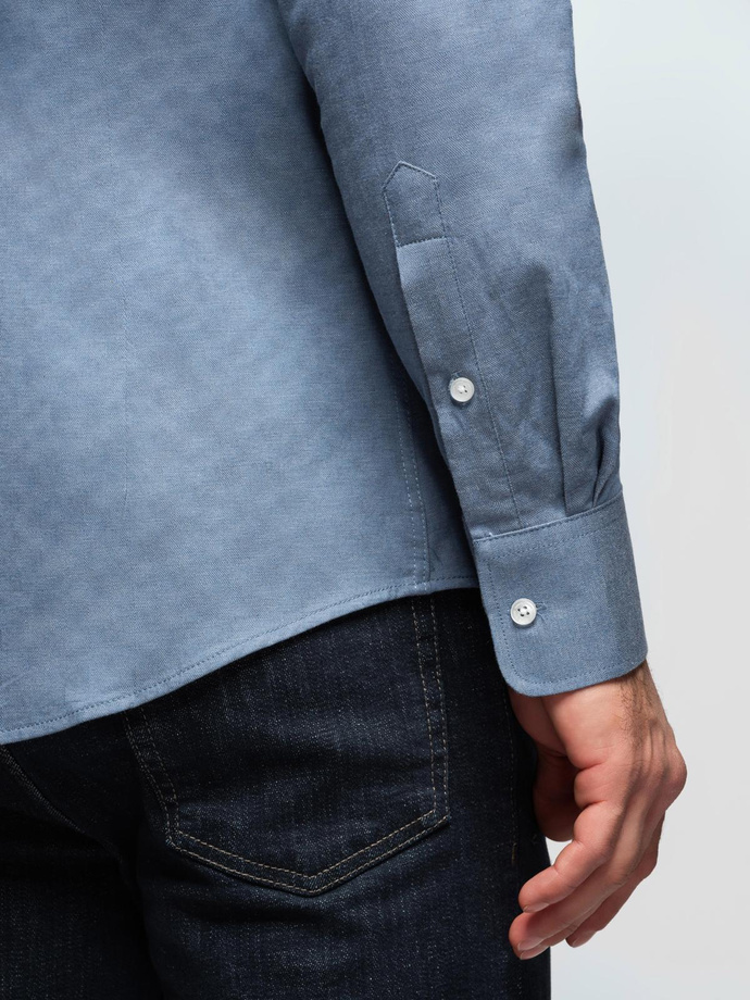 Pánska košeľa SLIM FIT z ozdobnej tkaniny s vreckom - modrá OM-SHCS-0174