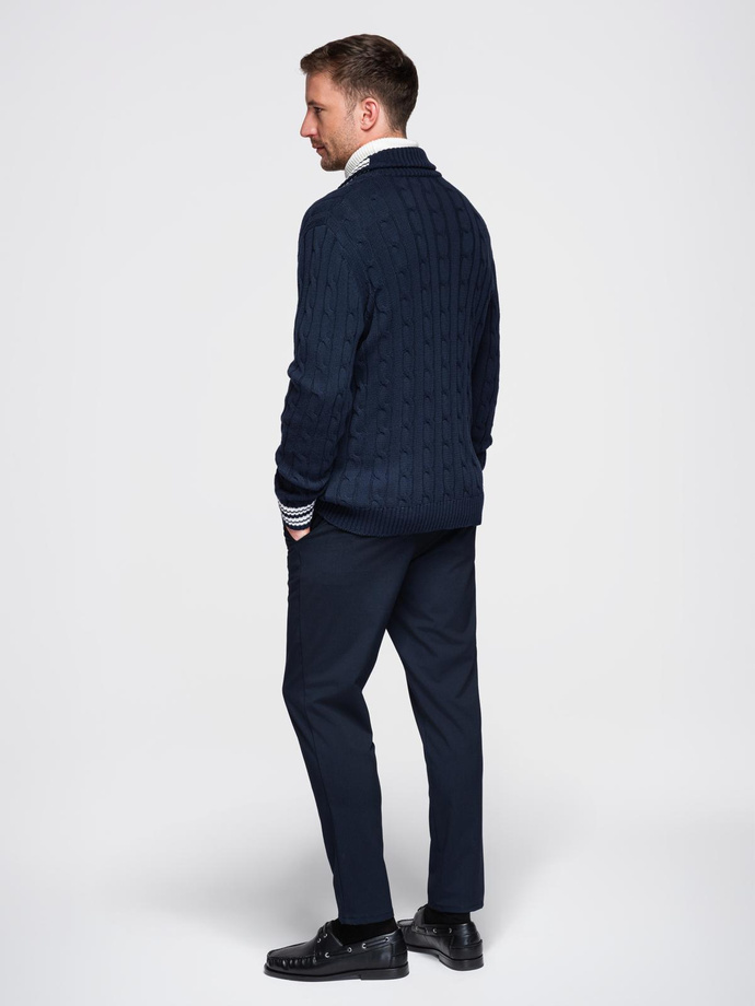 Men's cardigan sweater with shawl collar in preppy style - navy blue V4 OM-SWCD-0152