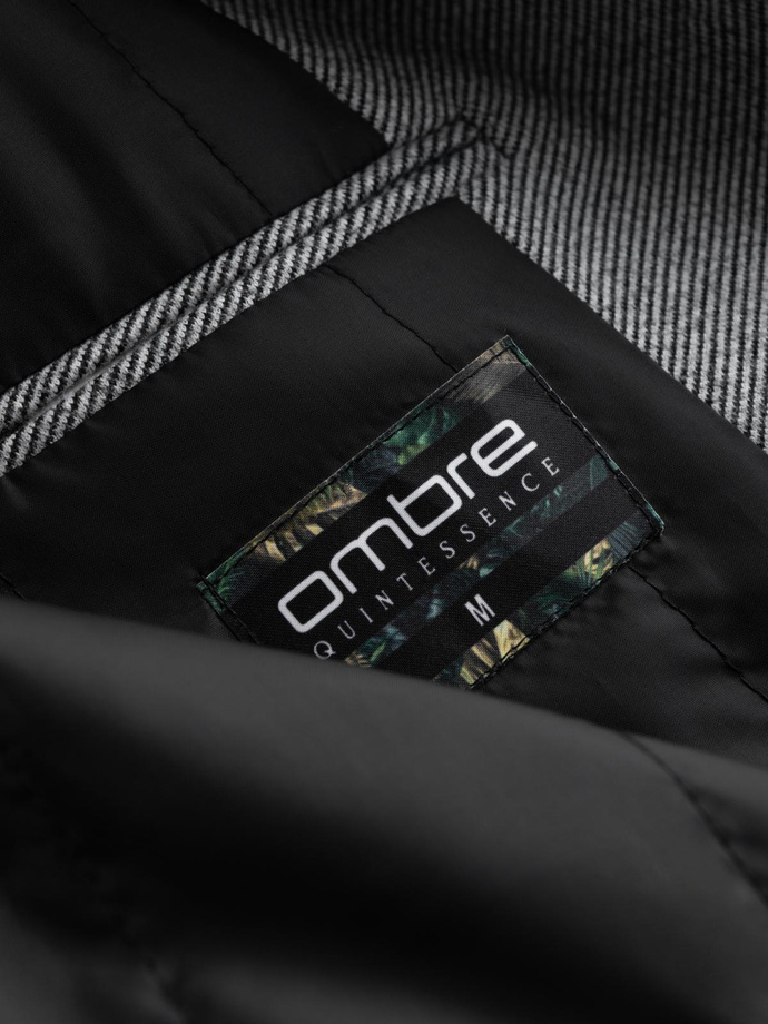 Patterned single-breasted men's coat with pockets - grey V3 OM-COWC-0108