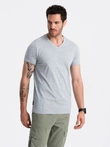 BASIC men's classic cotton tee-shirt with a crew neckline - grey melange V16 OM-TSBS-0145