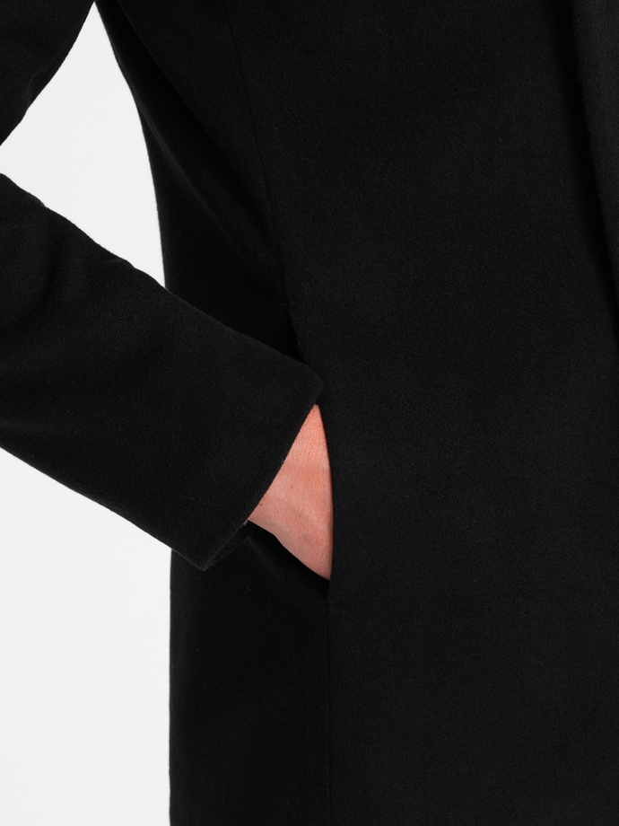 Men's coat with asymmetrical fastening - black V2 OM-COWC-0102