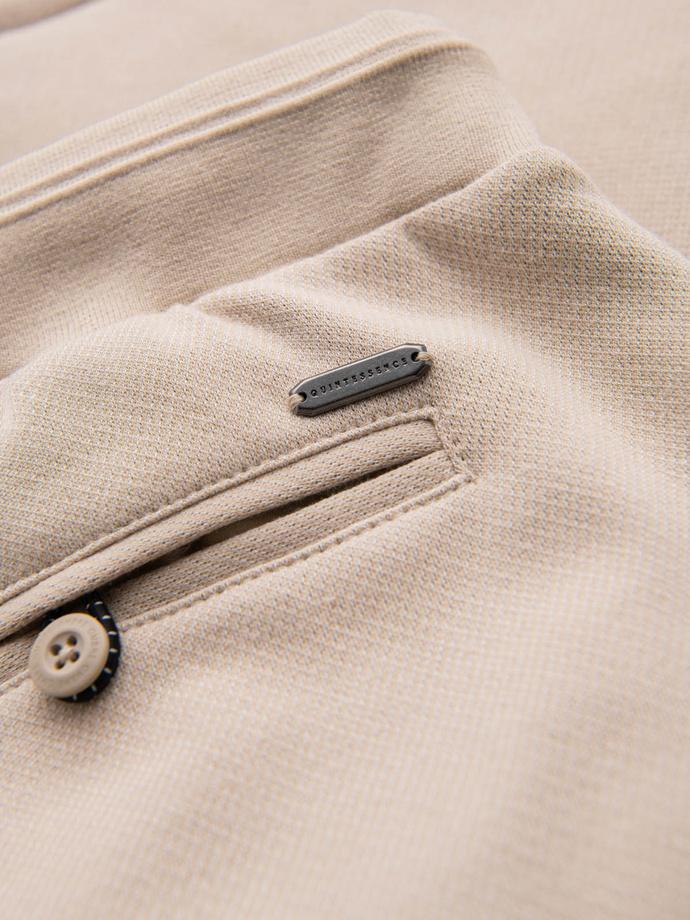 Casual men's SLIM FIT jacquard knit shorts - beige V2 OM-SRCS-0168