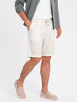 Men's short shorts with linen - cream V2 OM-SRCS-0131